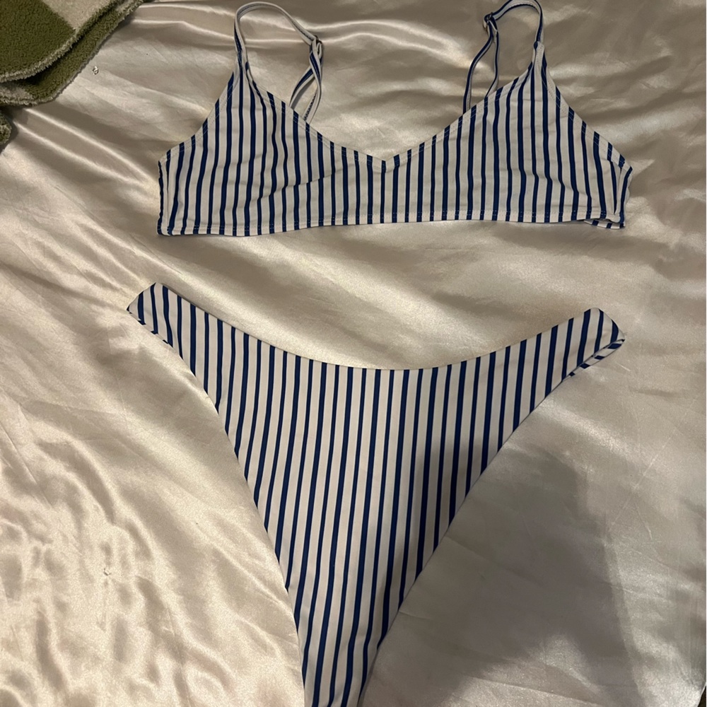 Blue & white pin stripe bikini